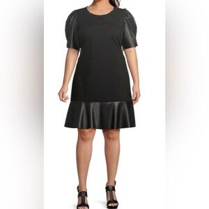 Micahel Kors Black Dress with Leather sleeves and ruffle! Size 3X